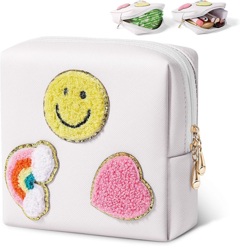 SIDESUGAR Period Bag for Teen Girls Shark Week Pouch Portable Sanitary Pad Bags for Period Teen Period Pads Pouch for Panty Liners, Tampons, Menstrual Cup - White - Image 1